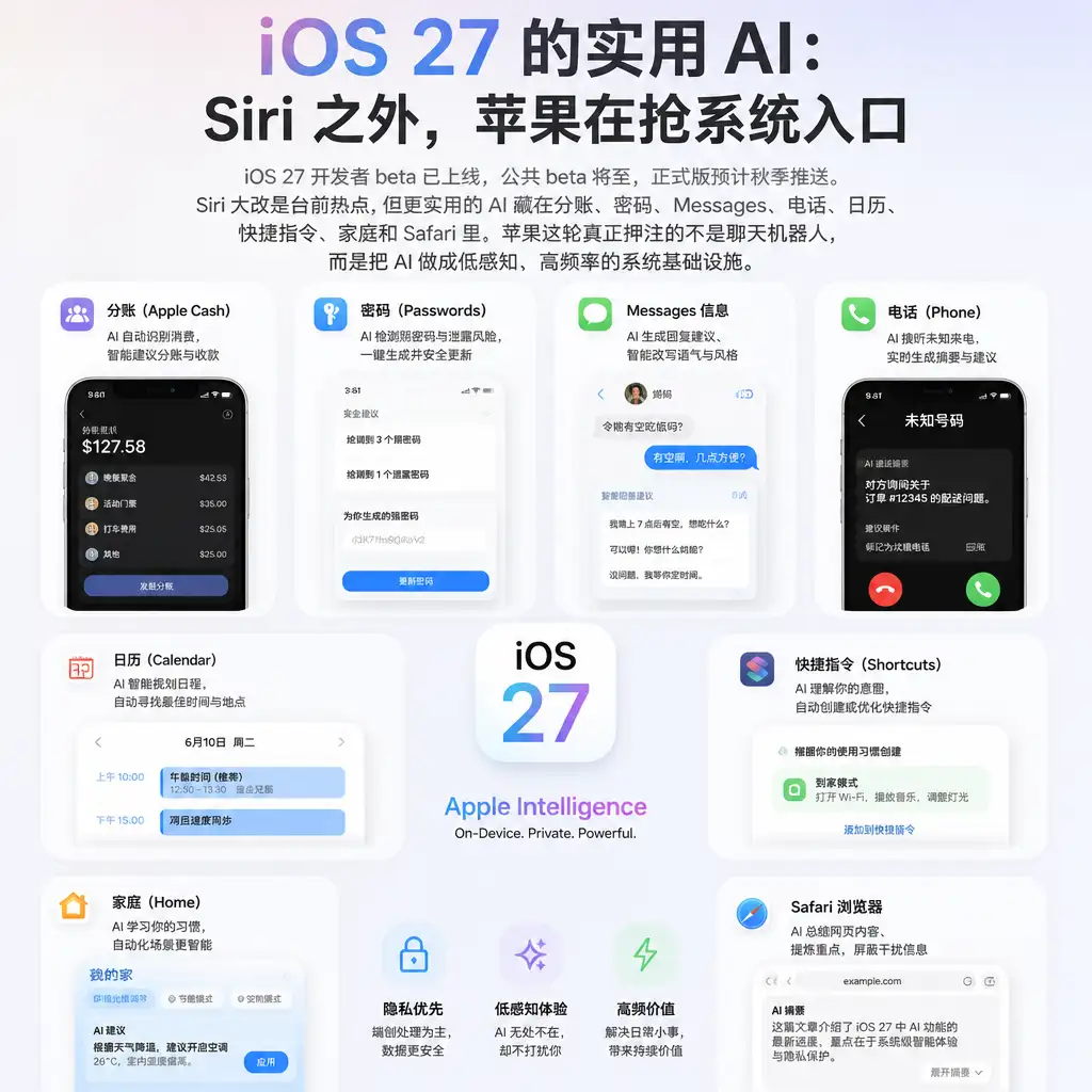 iOS 27 的实用 AI:Siri 之外,苹果在抢系统入口