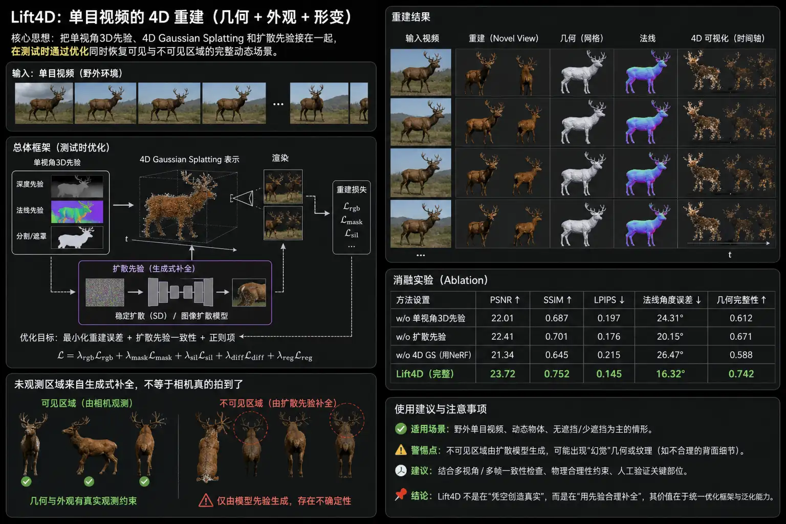 Lift4D做单目4D重建:看不见的背面,开始由扩散模型来补