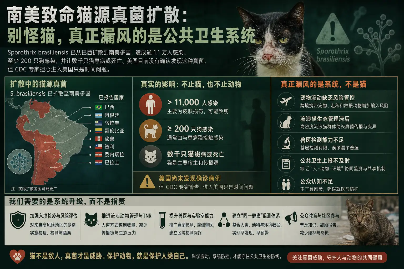 南美致命猫源真菌扩散:别怪猫,真正漏风的是公共卫生系统