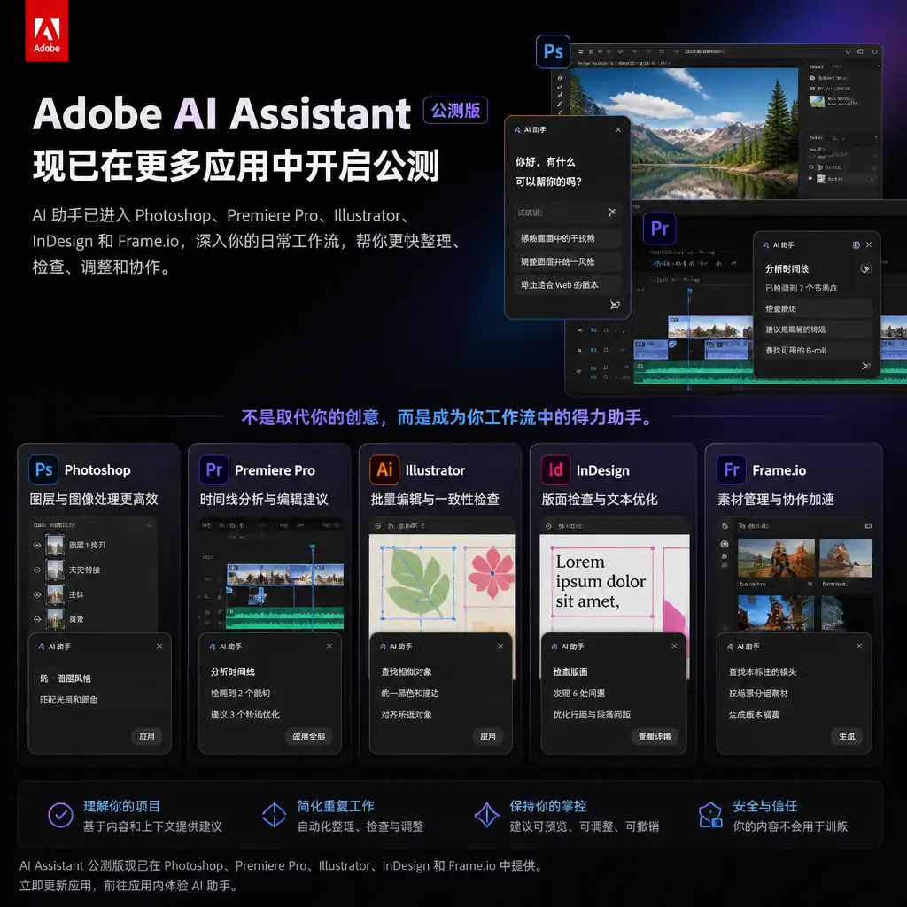 Adobe把AI助手放进Photoshop和Premiere,重点不是生成图片