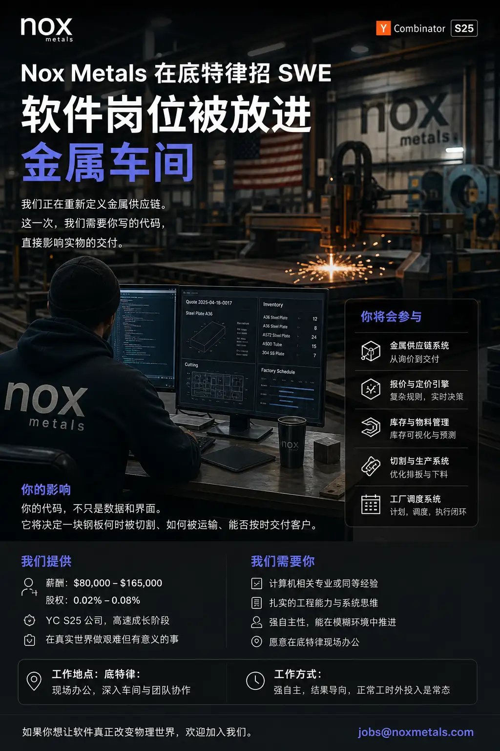 Nox Metals在底特律招SWE:软件岗位被放进金属车间