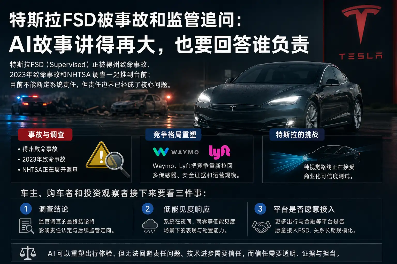 特斯拉FSD被事故和监管追问:AI故事讲得再大,也要回答谁负责