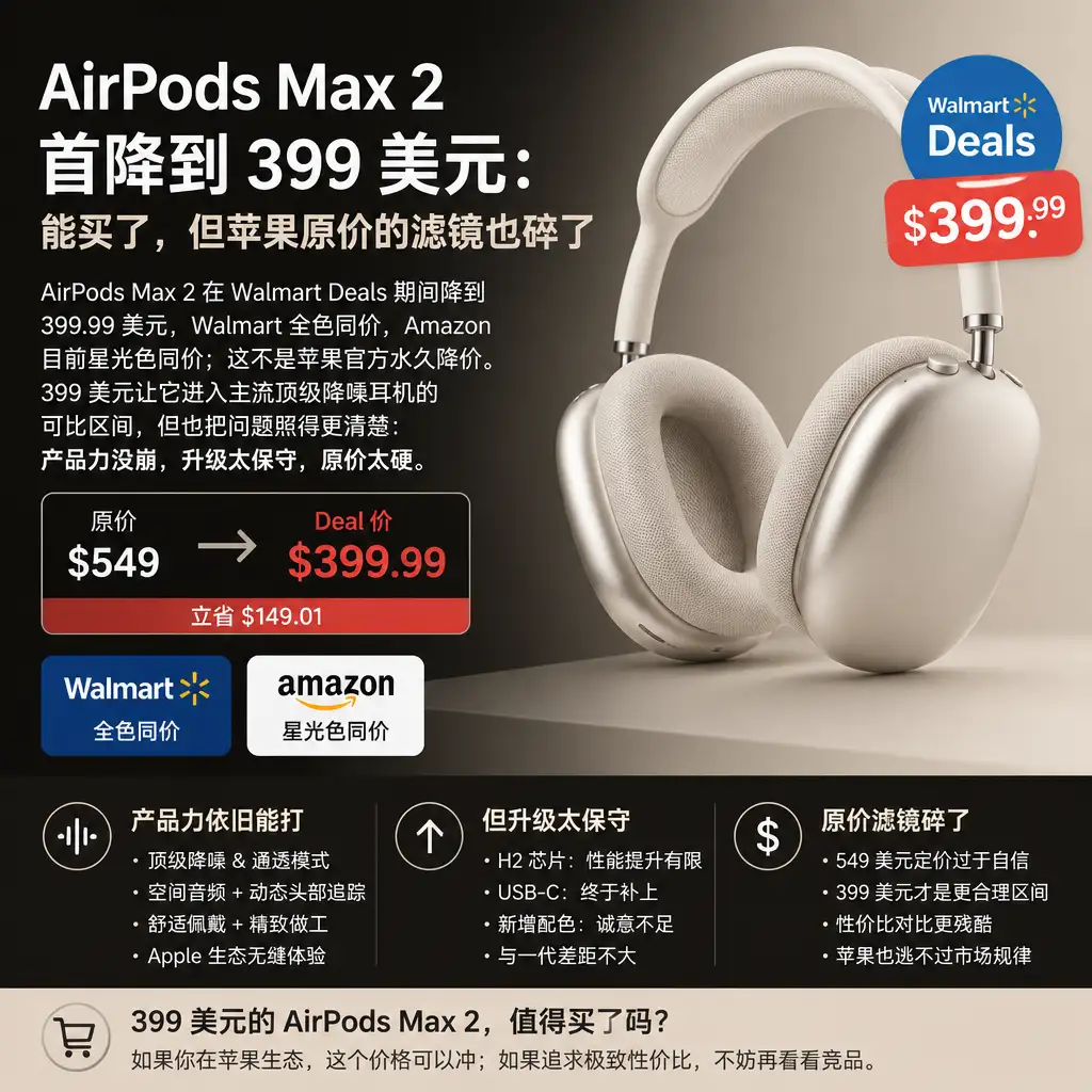 AirPods Max 2 首降到 399 美元:能买了,但苹果原价的滤镜也碎了
