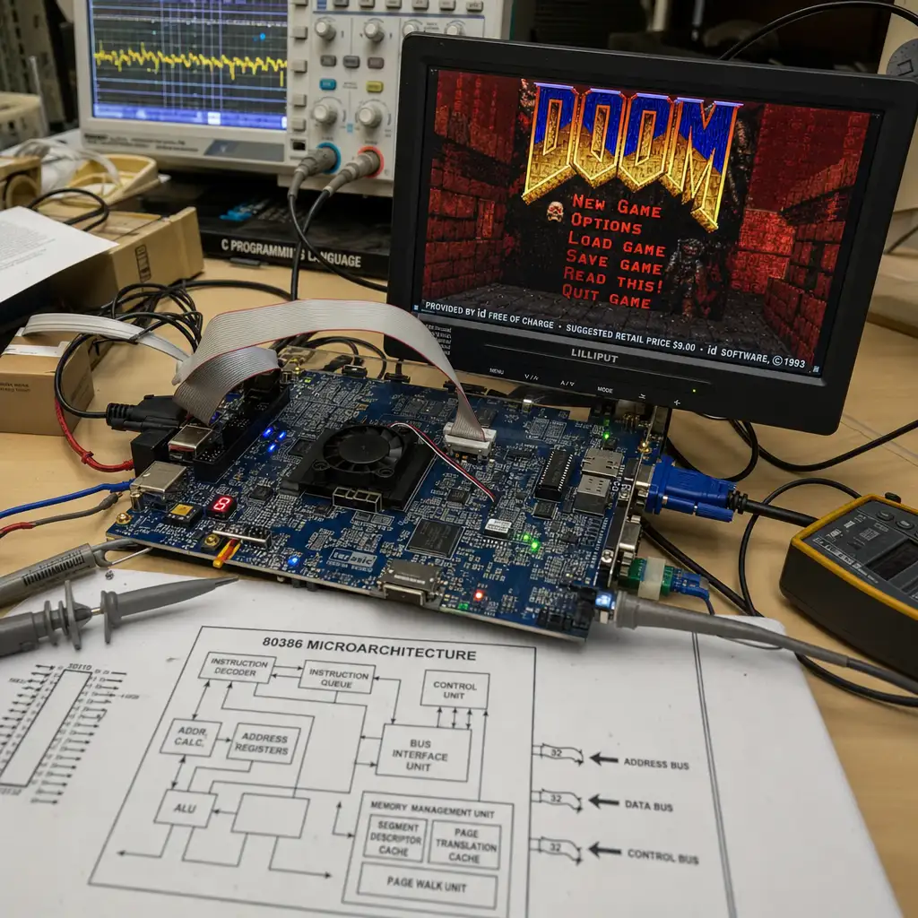 z386 跑起 Doom:原始 80386 微码在 FPGA 上管住了新硬件