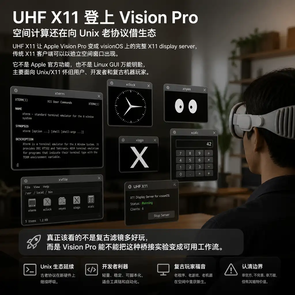 UHF X11 登上 Vision Pro:空间计算还在向 Unix 老协议借生态