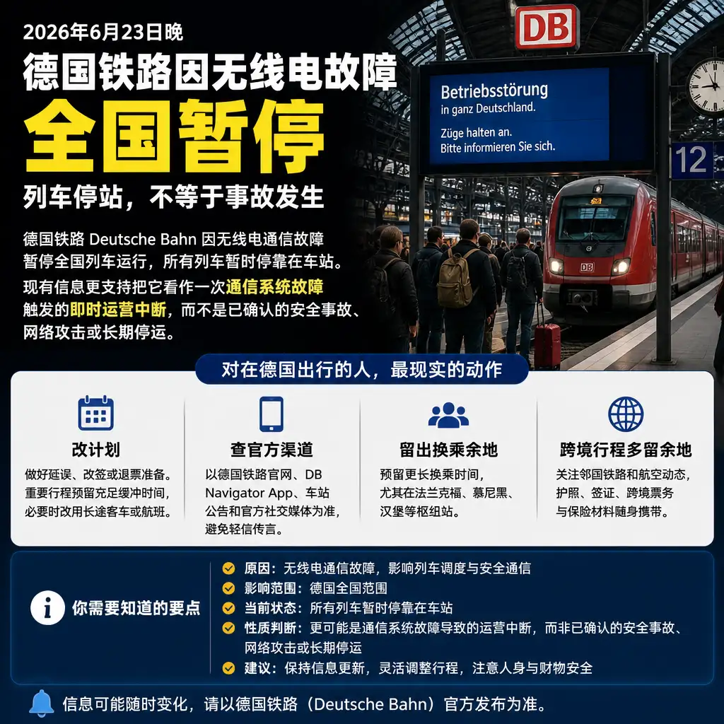 德国铁路因无线电故障全国暂停:列车停站,不等于事故发生