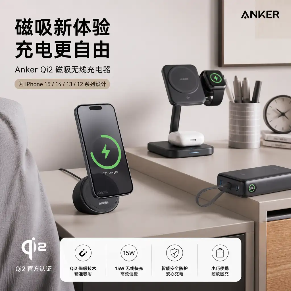 15美元的 Anker Qi2 磁吸充电盘,背后不只是低价:无线充电开始从“能用”转向“整套体验”