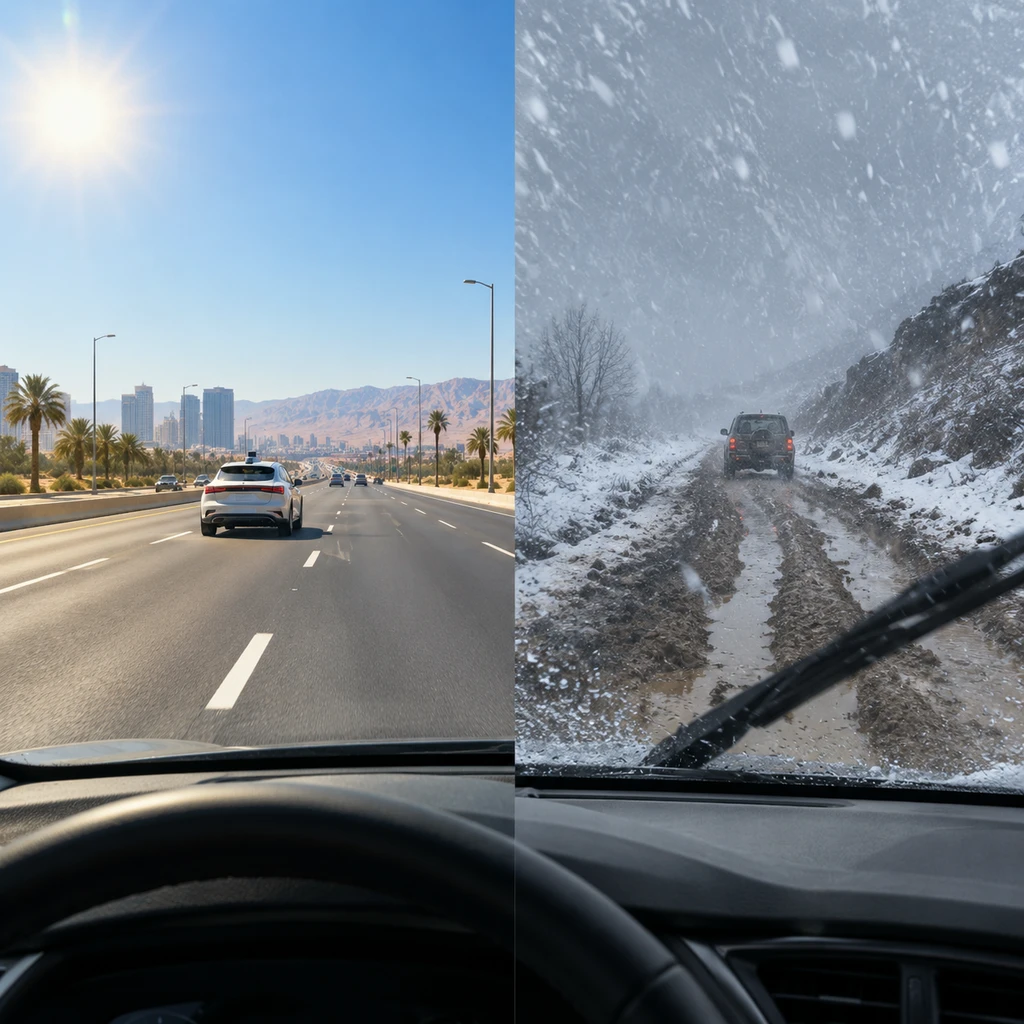 晴天城市巡航与暴风雪泥泞烂路,两边跑的完全不是一种路况