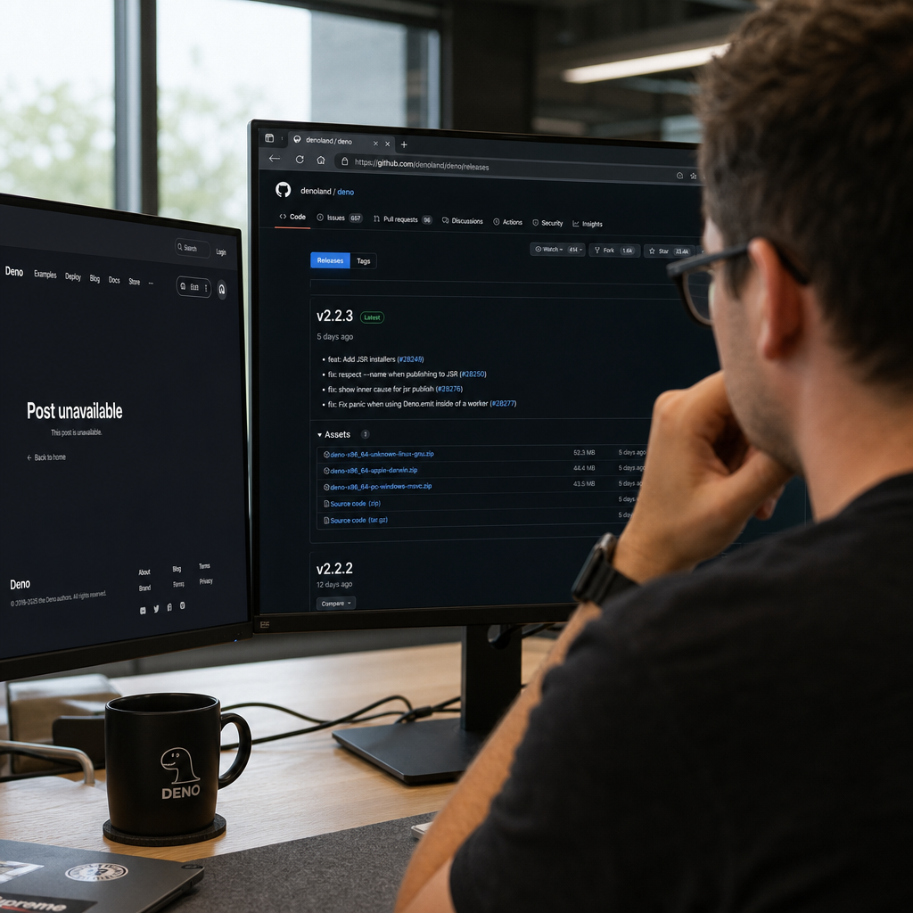 Deno 2.8 官网发布文未上线：现在能信的只有 GitHub Releases