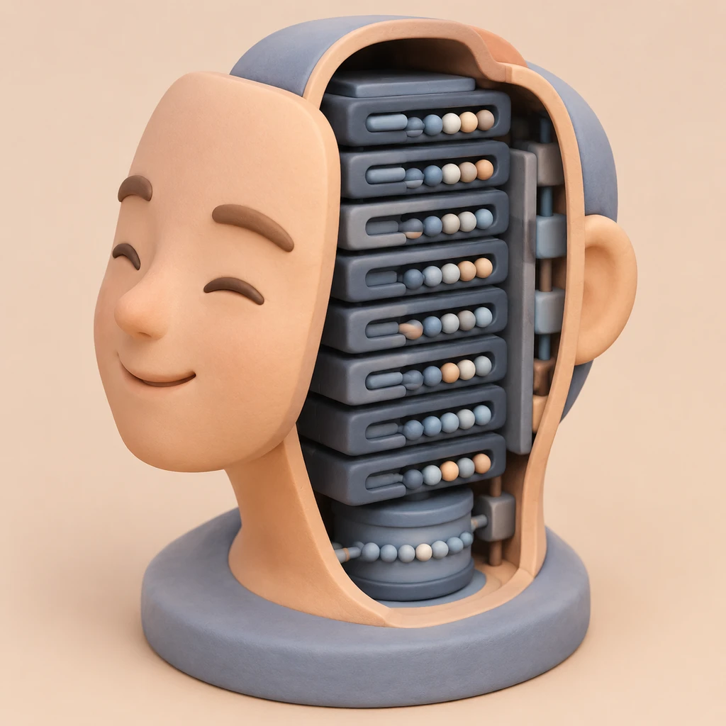 温和顺从的黏土拟人外壳剖开，露出底层严密的概率匹配齿槽(剖面示意)