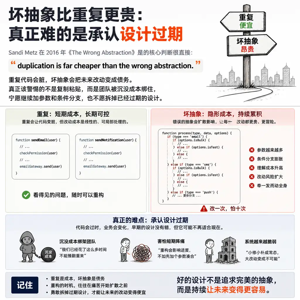 坏抽象比重复更贵:真正难的是承认设计过期