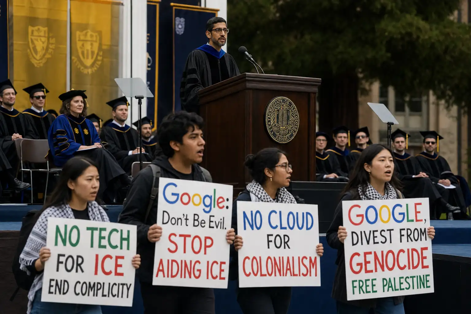 皮查伊在斯坦福被嘘:学生不是反 AI,是在查 Google 的合同