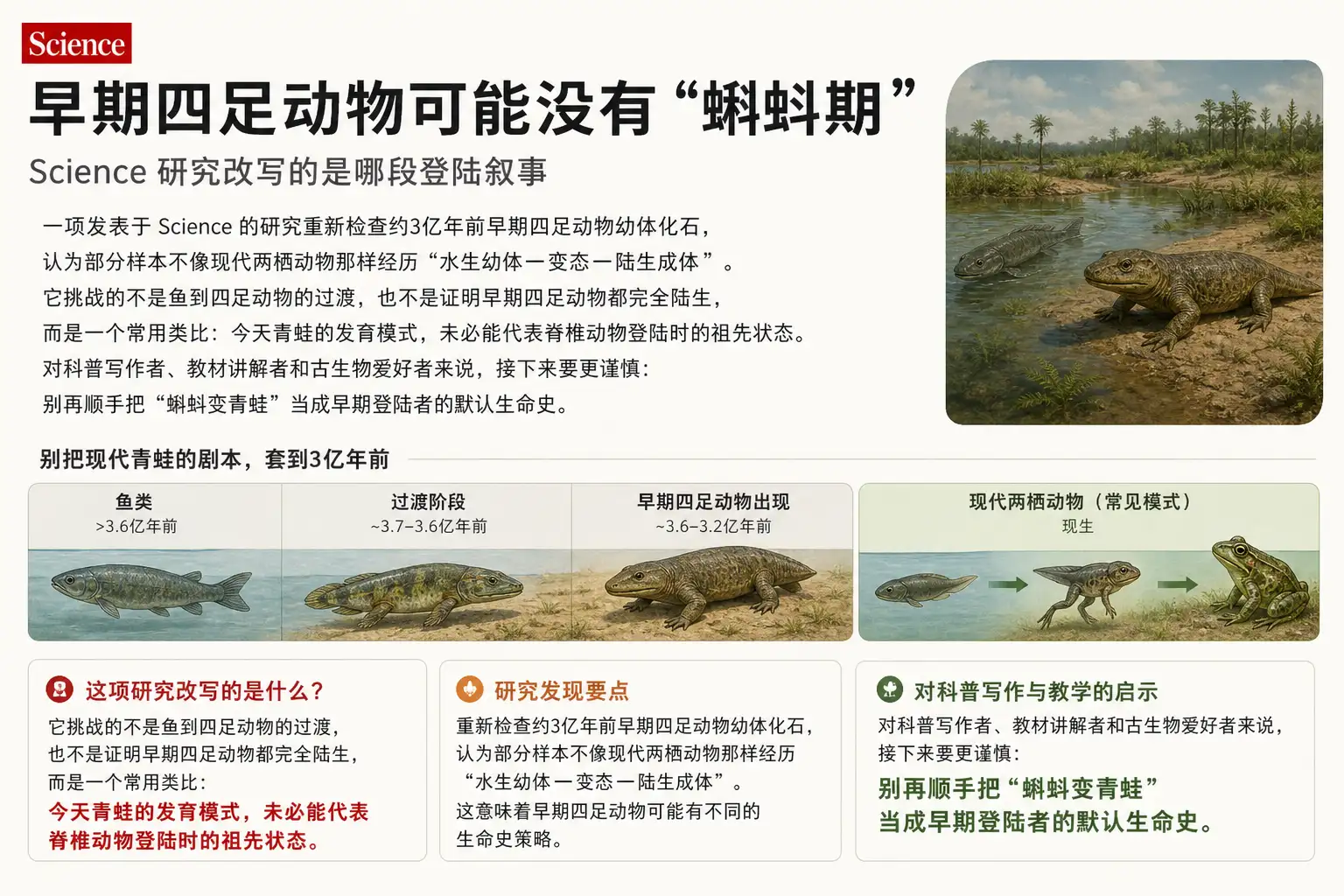 早期四足动物可能没有“蝌蚪期”:Science 研究改写的是哪段登陆叙事